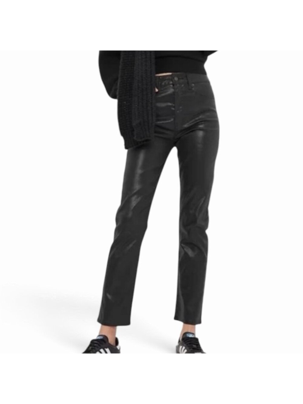 GAP Vintage Slim Mid Rise Jeans Faux Leather Coated True Black Foil 760298